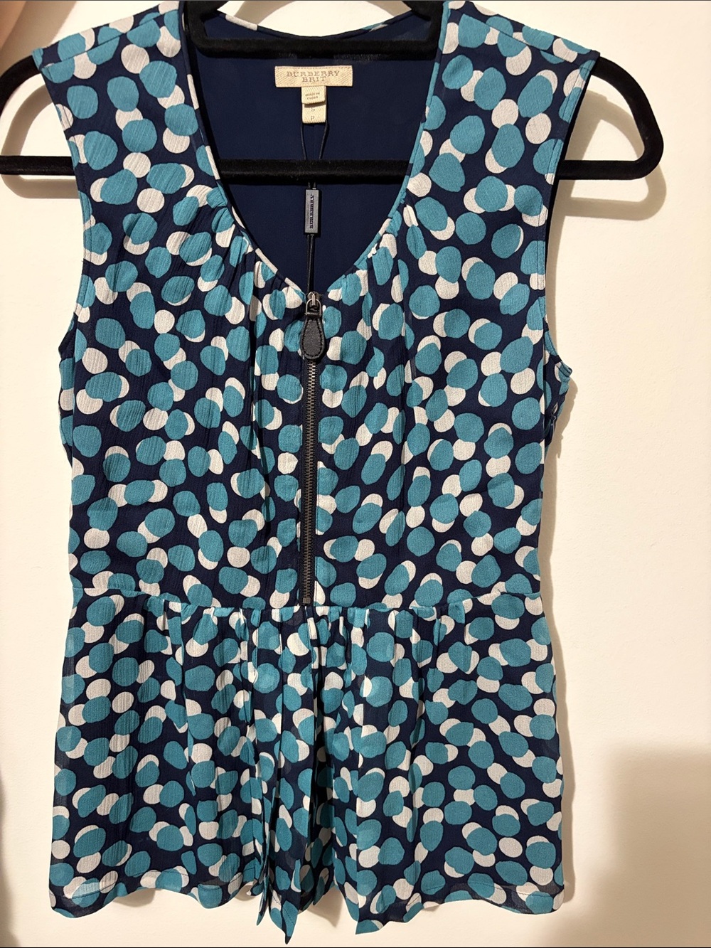 NWT Burberry Brit Silk Polka Dot Print Blouse Size SP